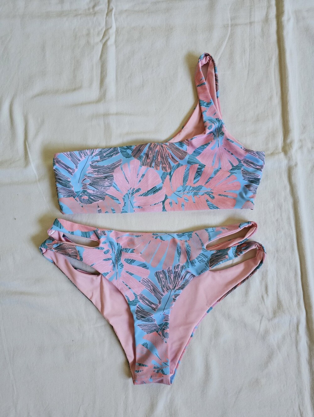 One-Shoulder Tropical Bikini Set